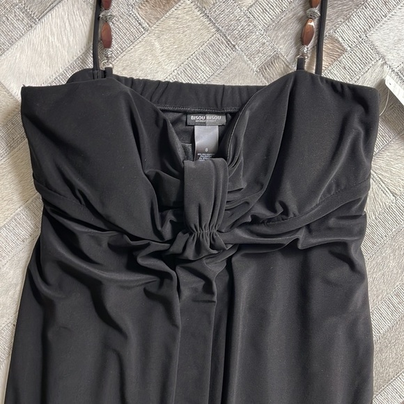 Black Mini Dress w/Brown Beads as Straps - Picture 3 of 7